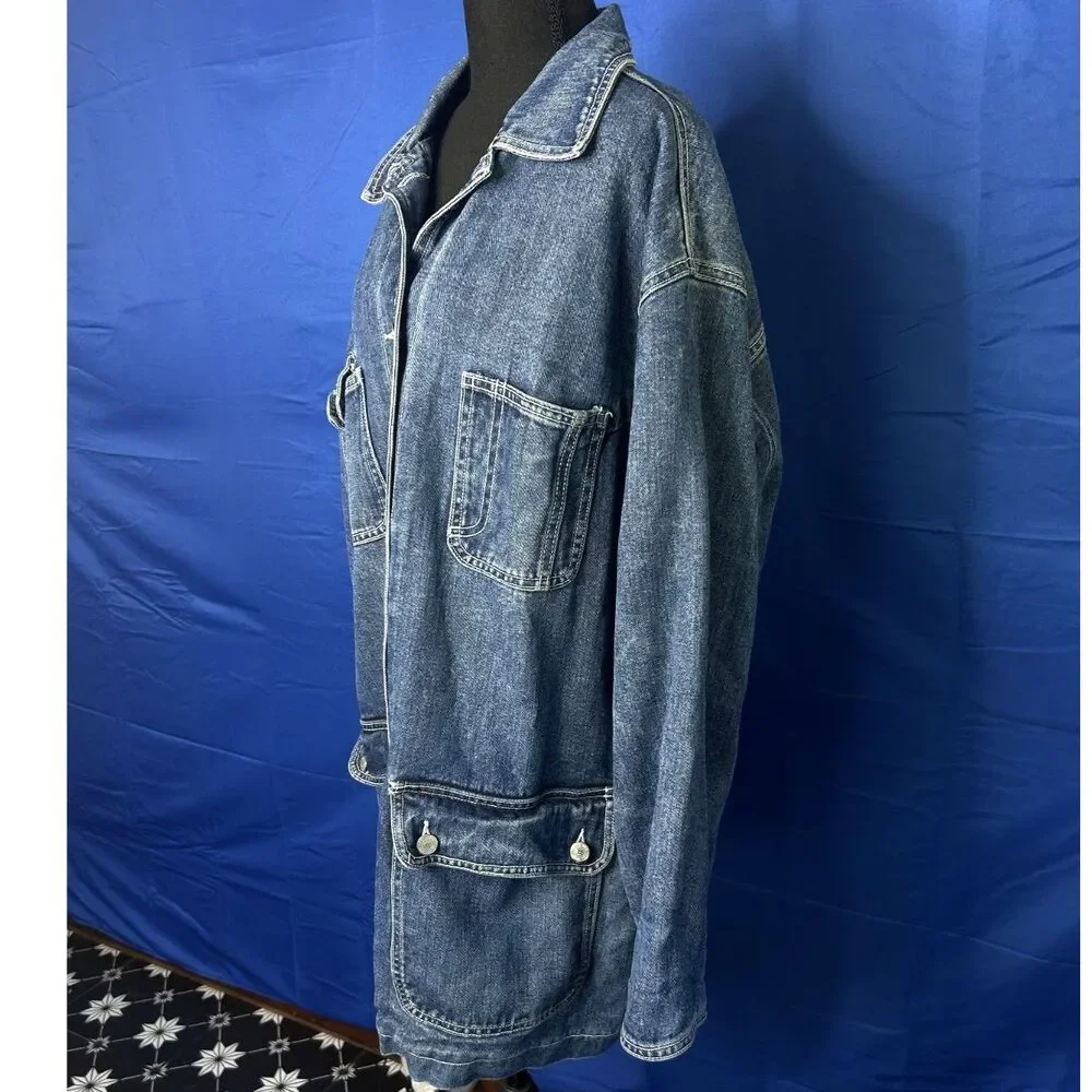 Vtg‎ Jones New York Womens Denim Chore Jacket 2X Classic Barn Plaid Cotton Dark